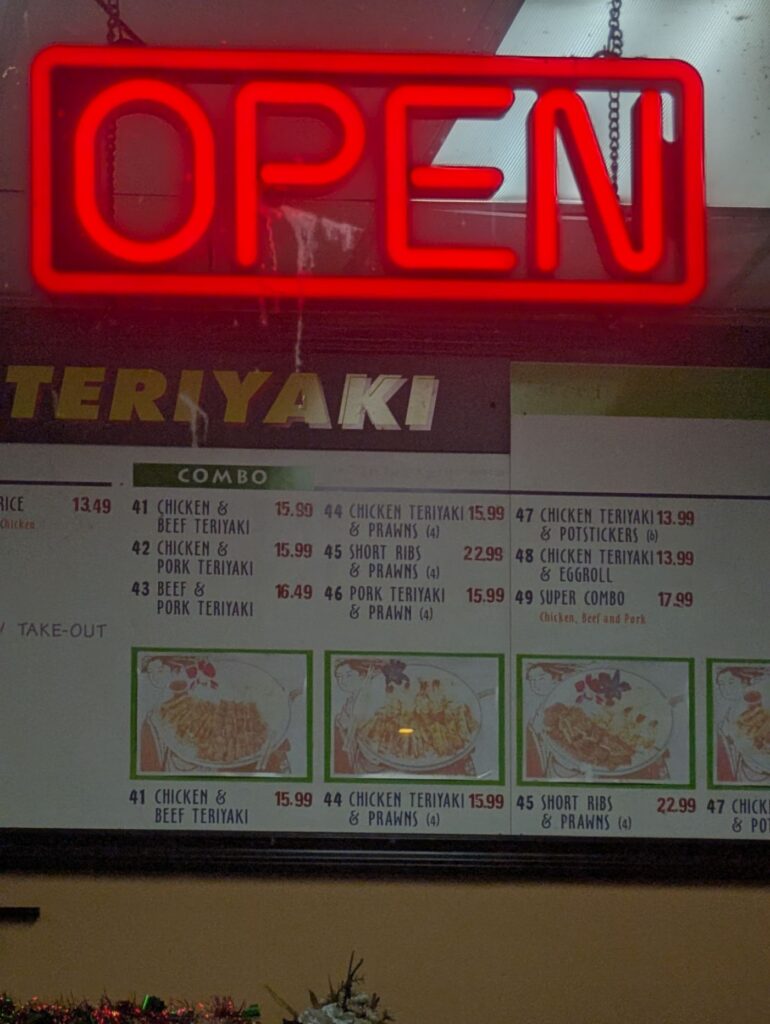 K's Teriyaki Menu 2