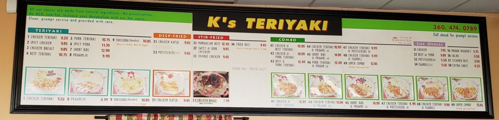 K's Teriyaki Menu 8